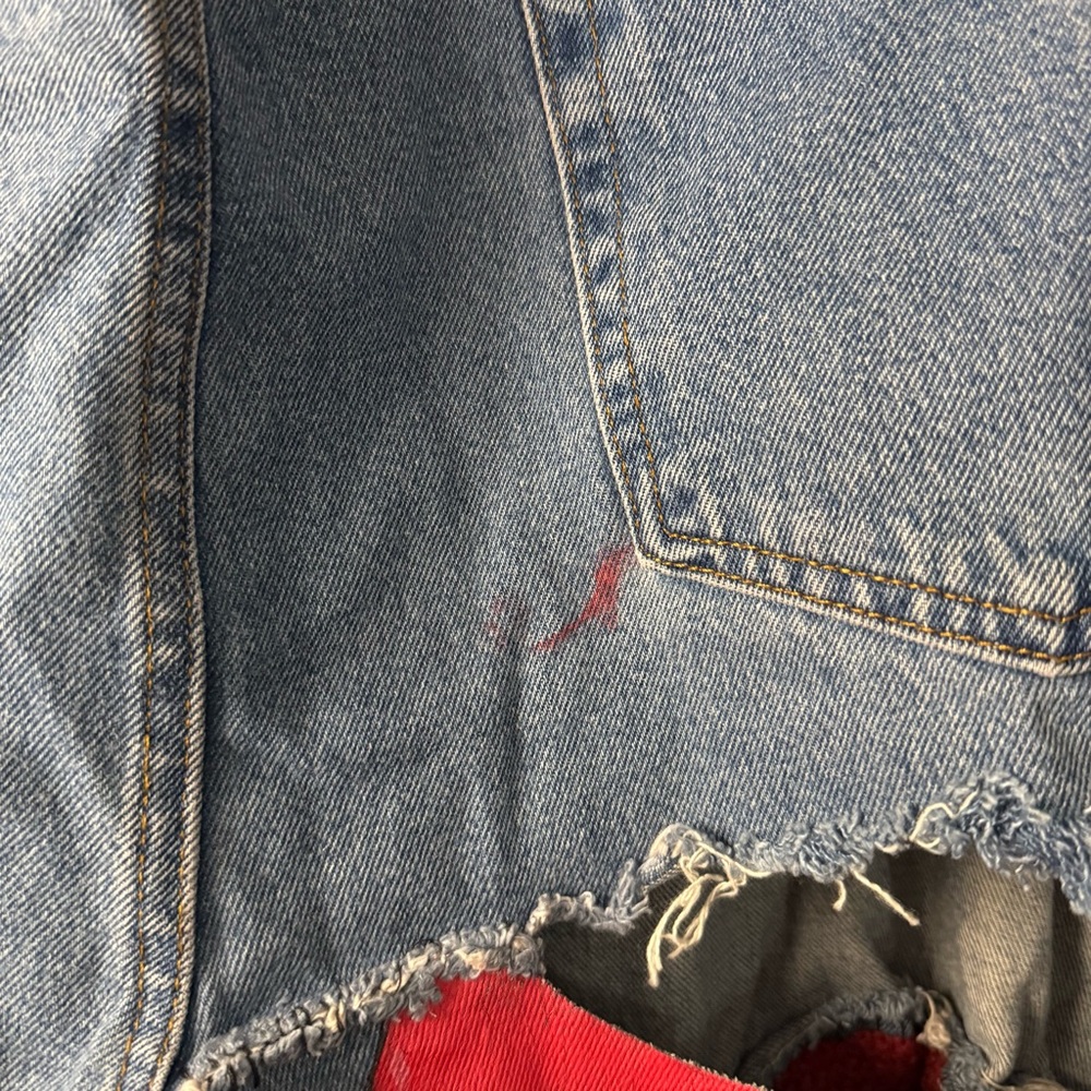 Red Paint Drip and Embroidered Straight Relaxed Fit Jeans - Picture 10 of 10
